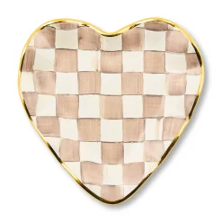 Mocha Check Ceramic Heart Plate