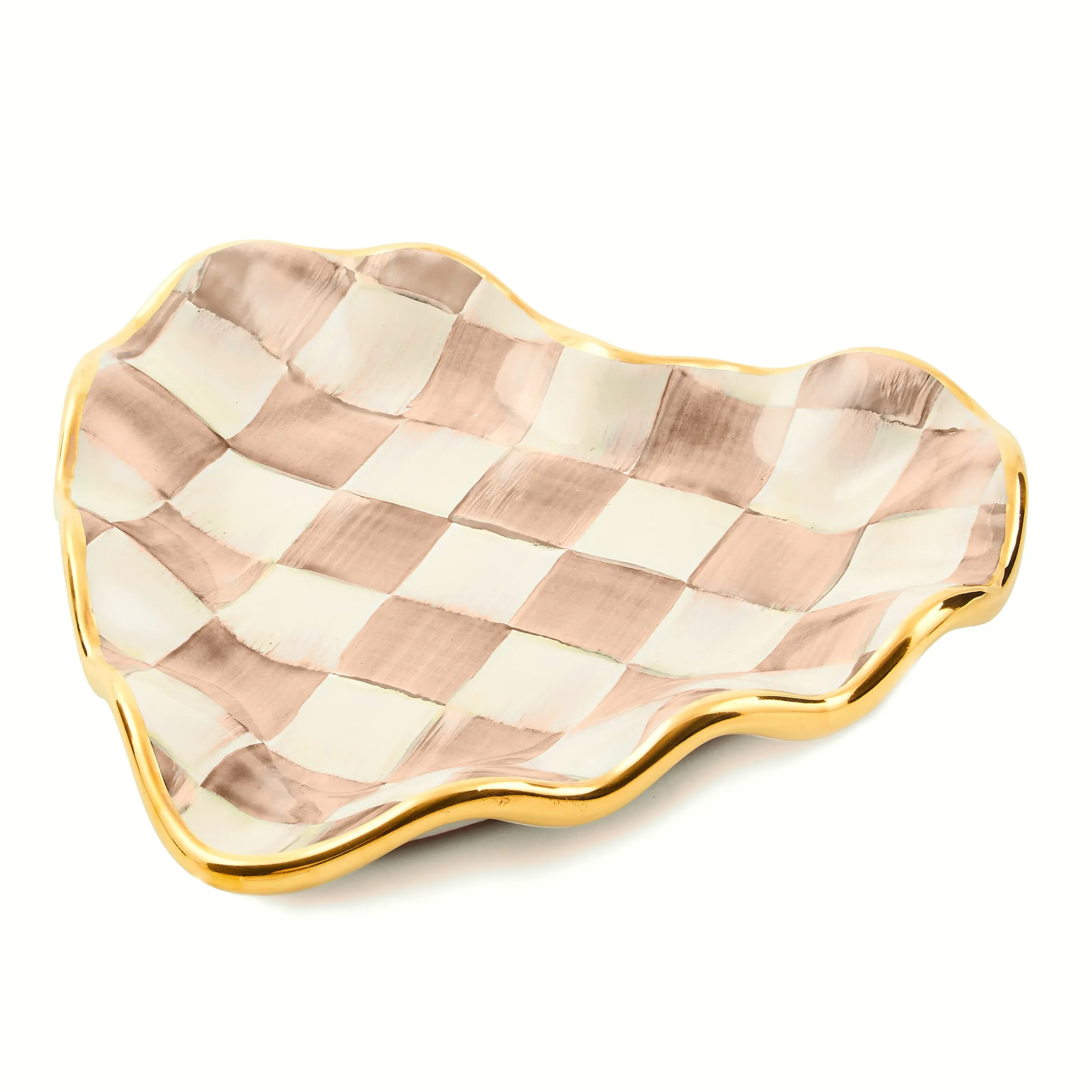 Mocha Check Ceramic Heart Plate