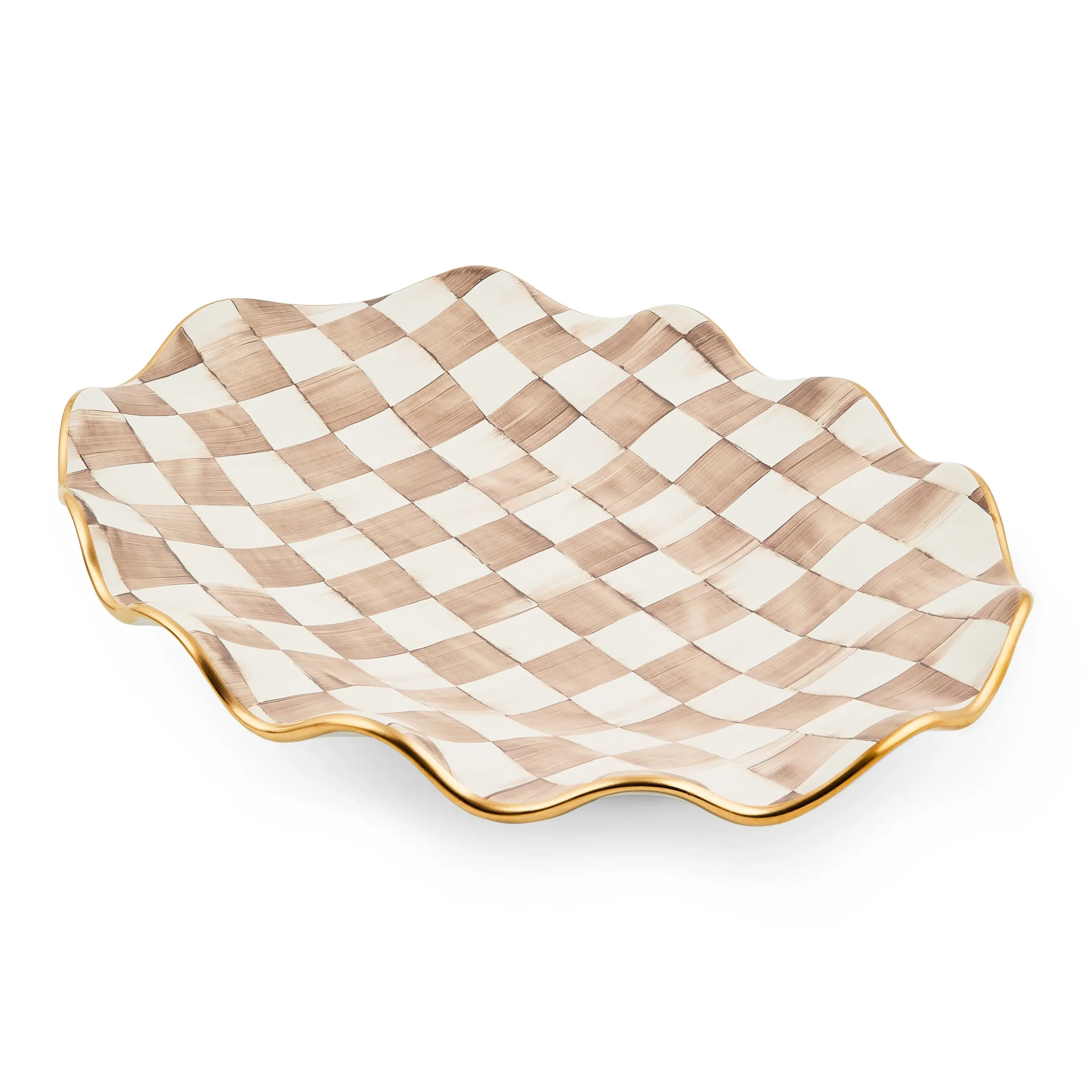 Mocha Check Ceramic Large Serving Platter