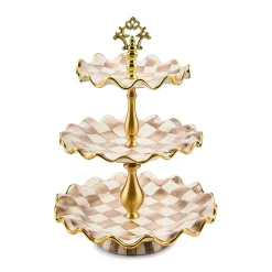 Mocha Check Ceramic Three Tier Sweet Stand