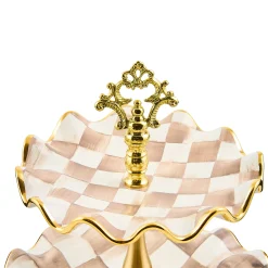 Mocha Check Ceramic Three Tier Sweet Stand