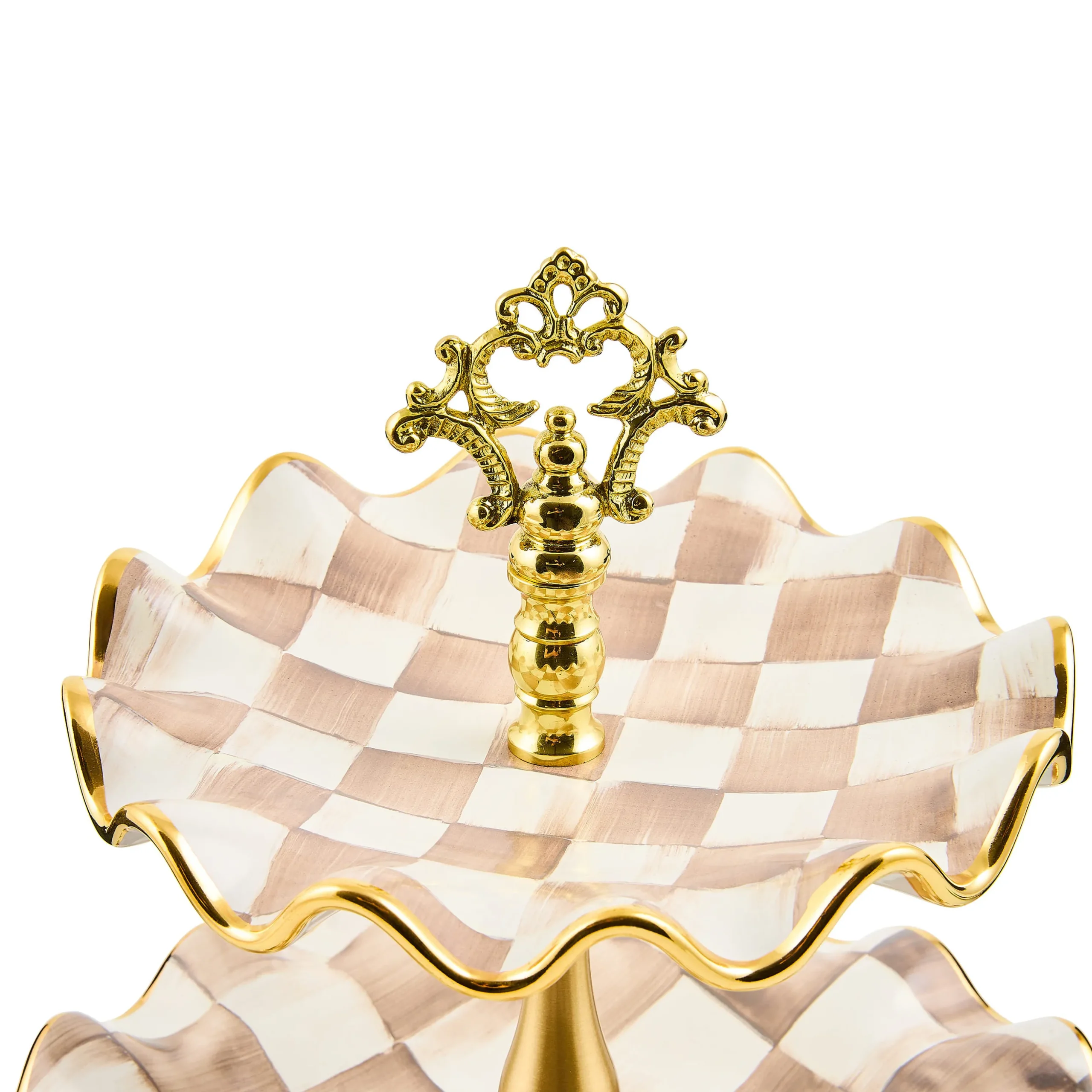 Mocha Check Ceramic Three Tier Sweet Stand