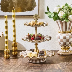 Mocha Check Ceramic Three Tier Sweet Stand