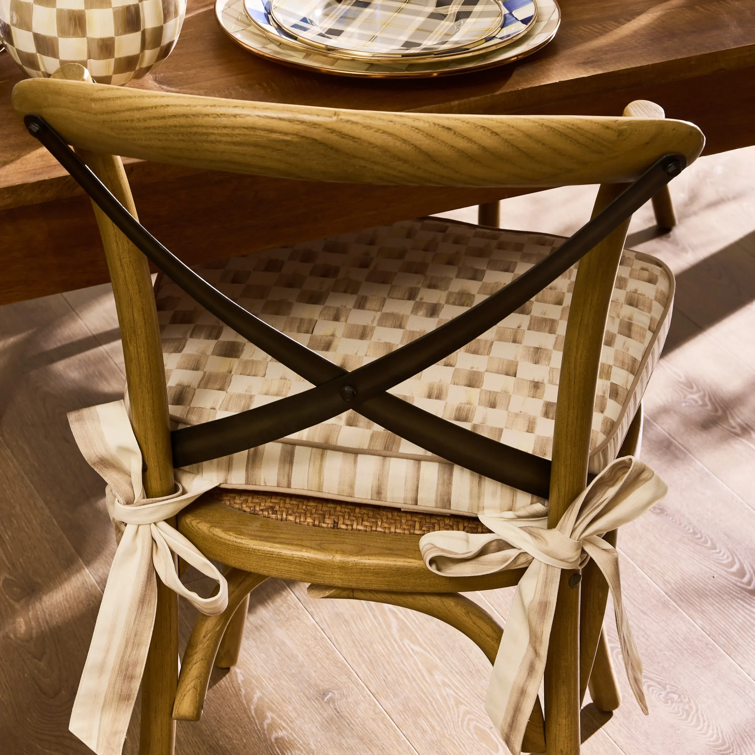 Mocha Check Chair Cushion