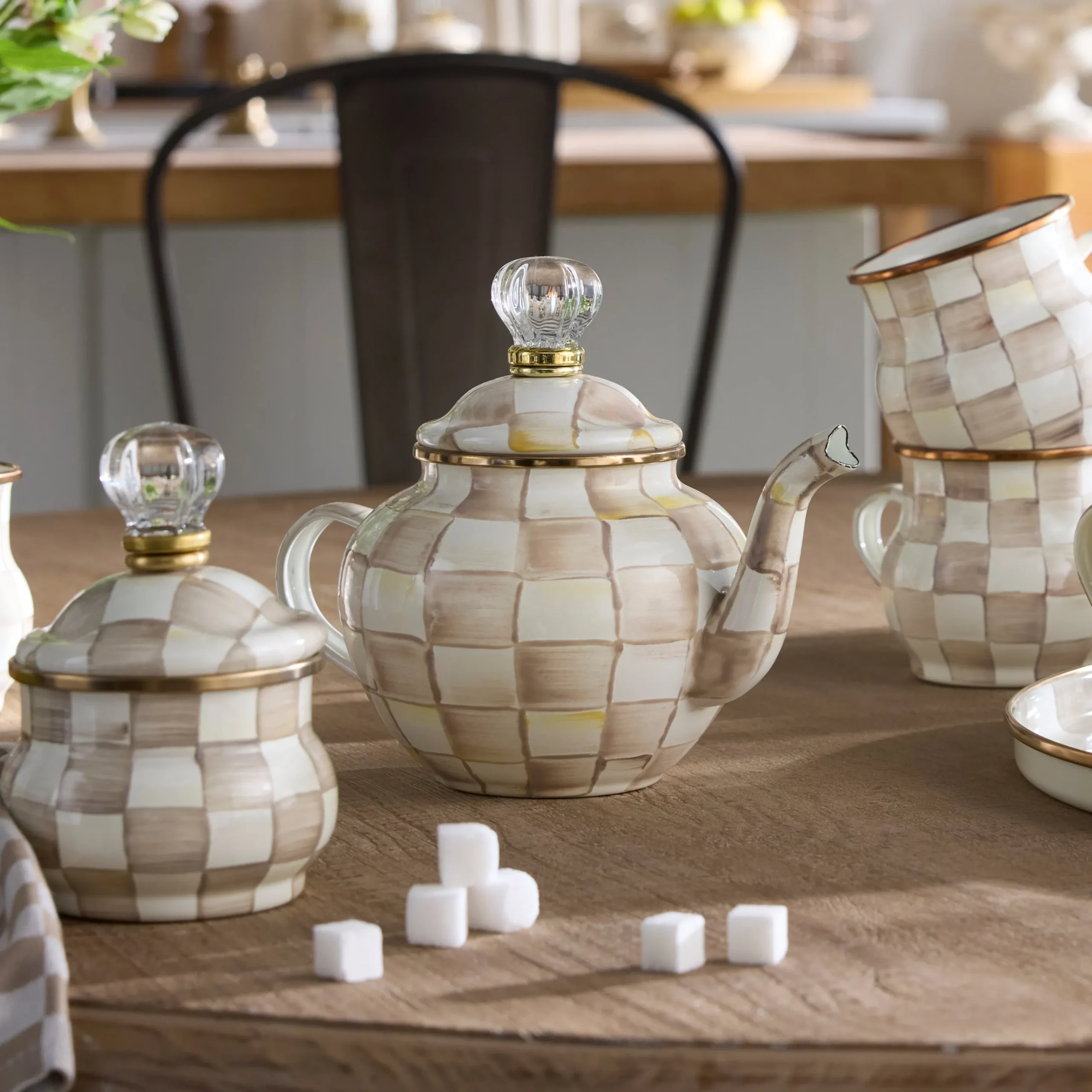 Mocha Check 4 Cup Teapot