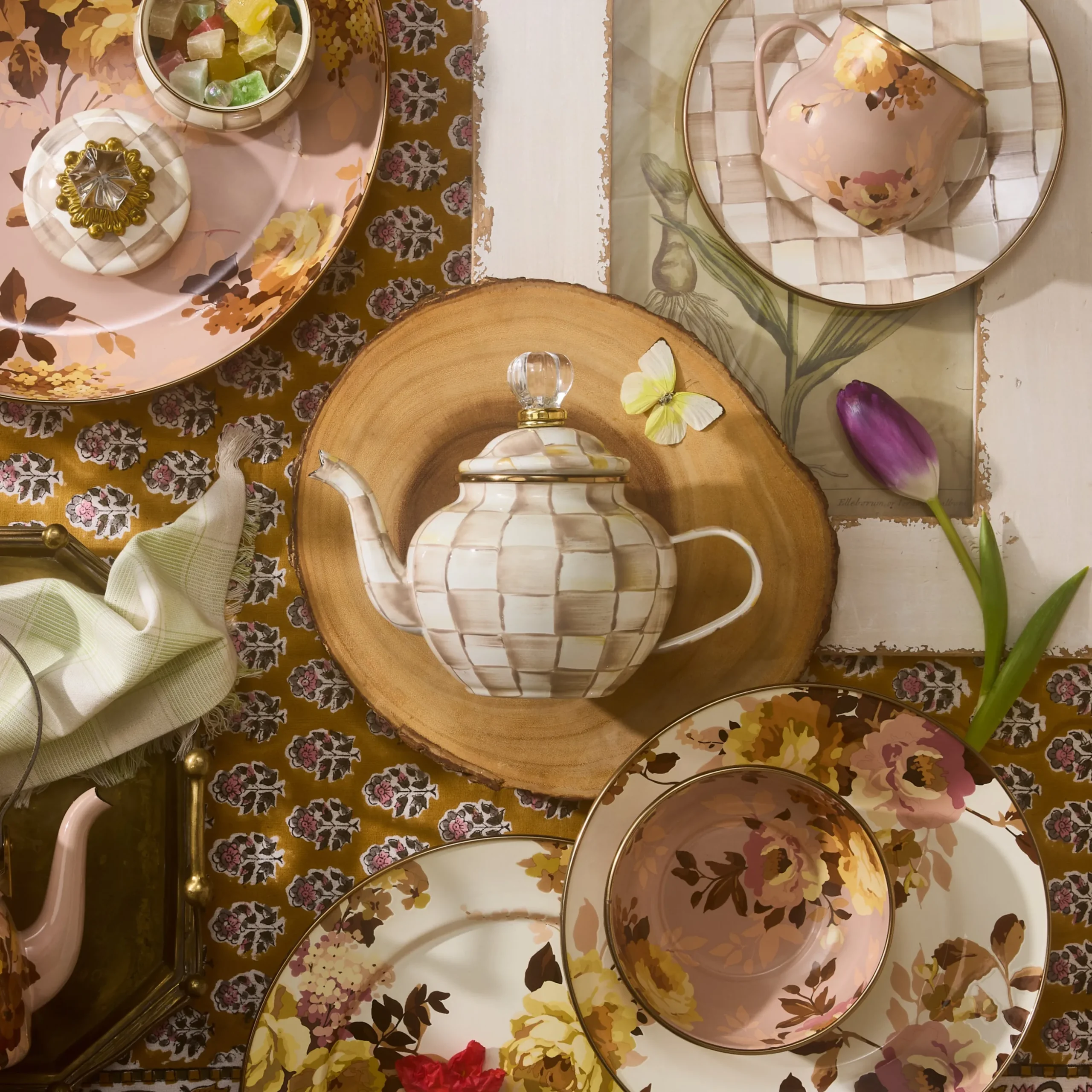 Mocha Check 4 Cup Teapot