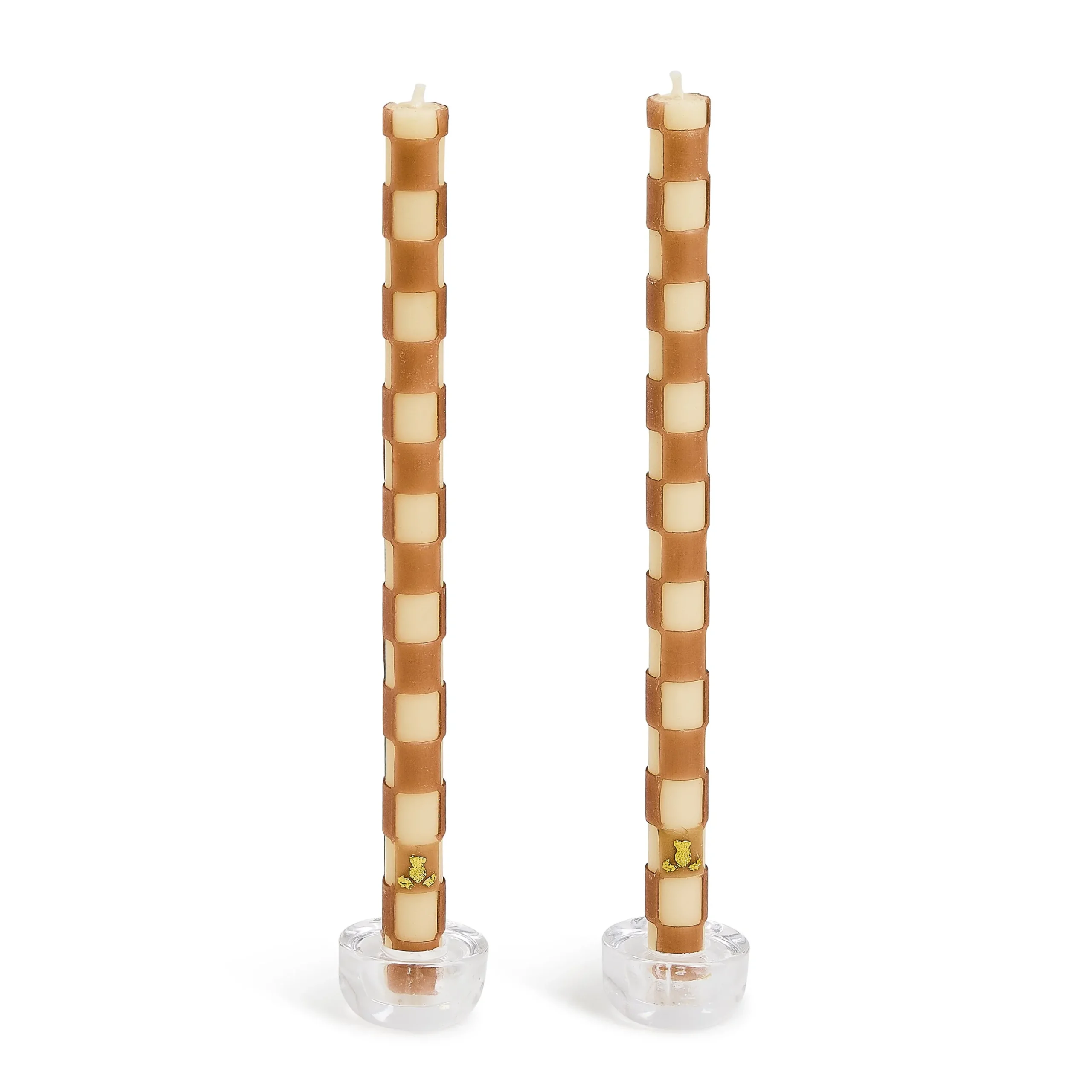 Mocha Check Dinner Candles, Set of 2