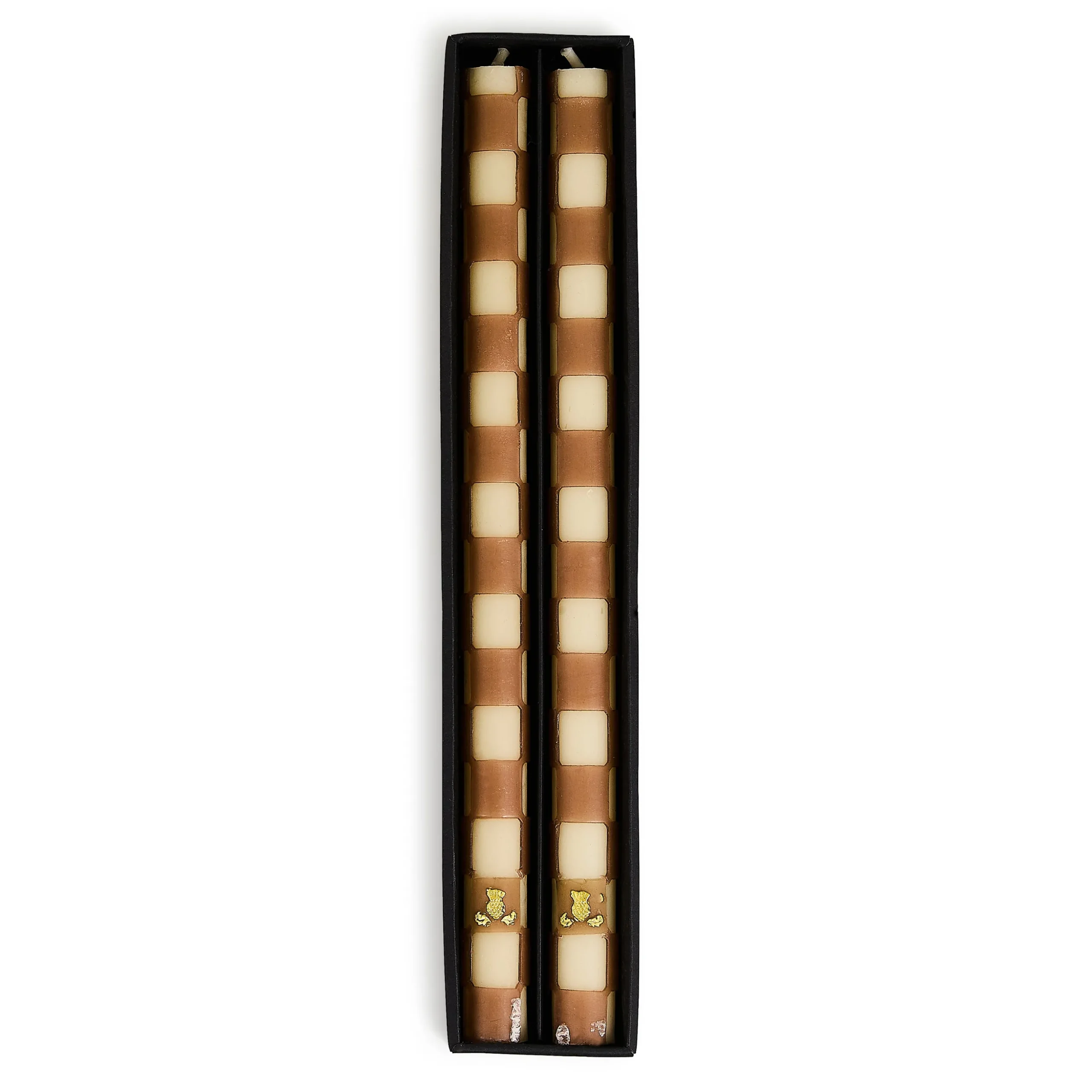 Mocha Check Dinner Candles, Set of 2