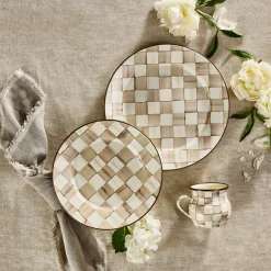 Mocha Check Dinner Plate