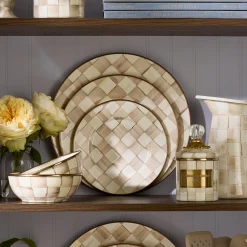 Mocha Check Dinner Plate