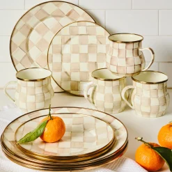 Mocha Check Dinner Plate