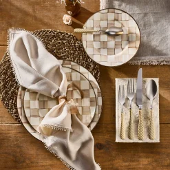 Mocha Check Dinner Plate