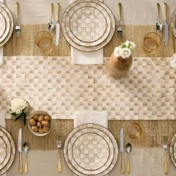 Mocha Check Dinner Plate