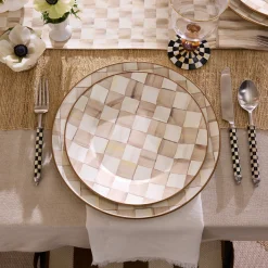 Mocha Check Dinner Plate