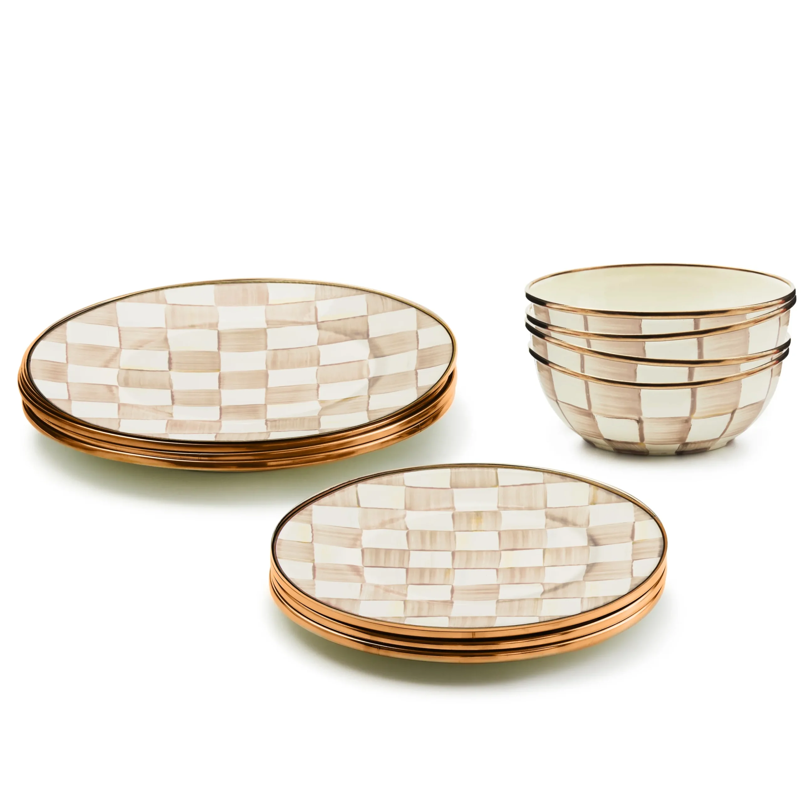 Mocha Check Dinnerware 12pc Complete Set