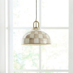 Mocha Check 12" Dome Pendant Lamp