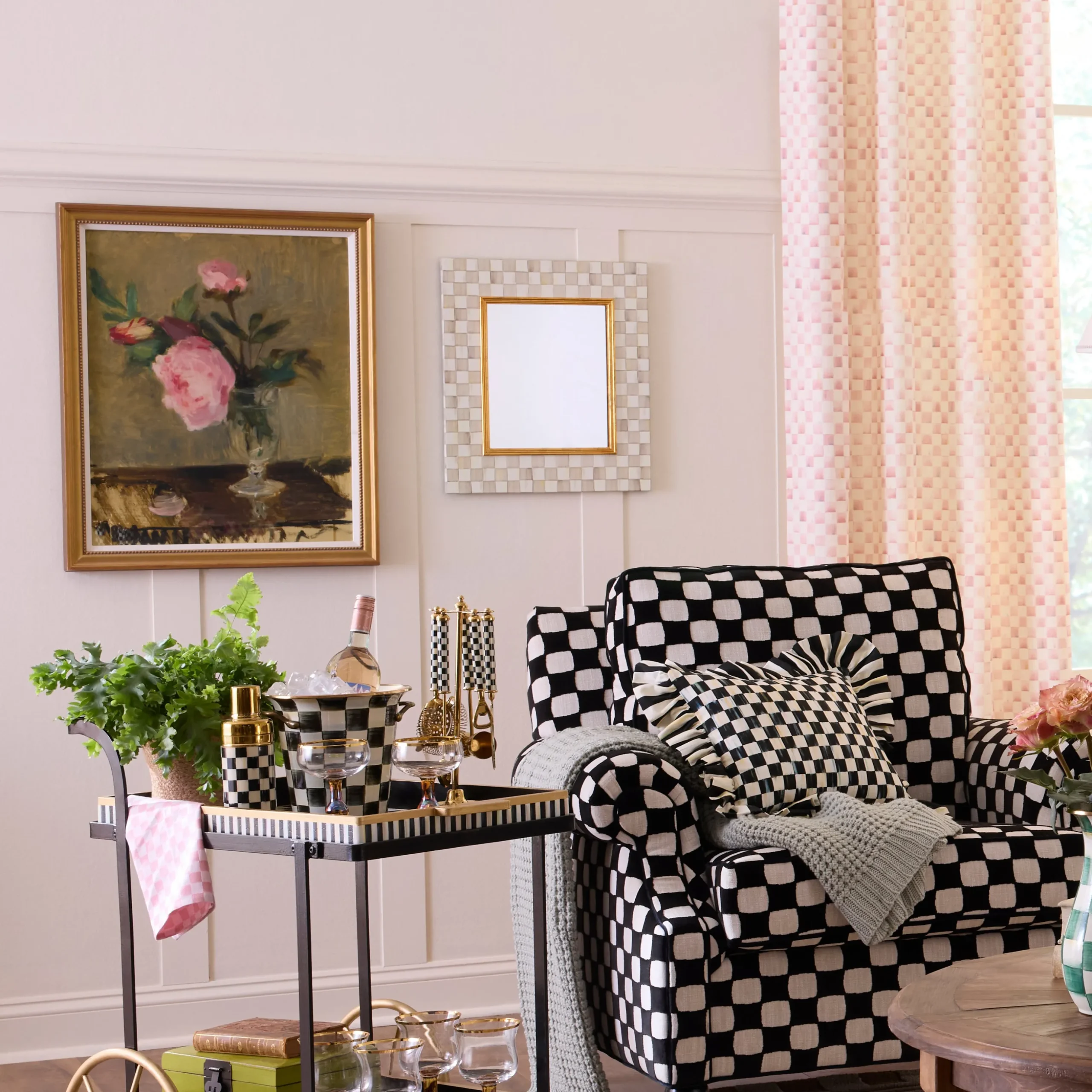 Mocha Check Enamel Wall Mirror