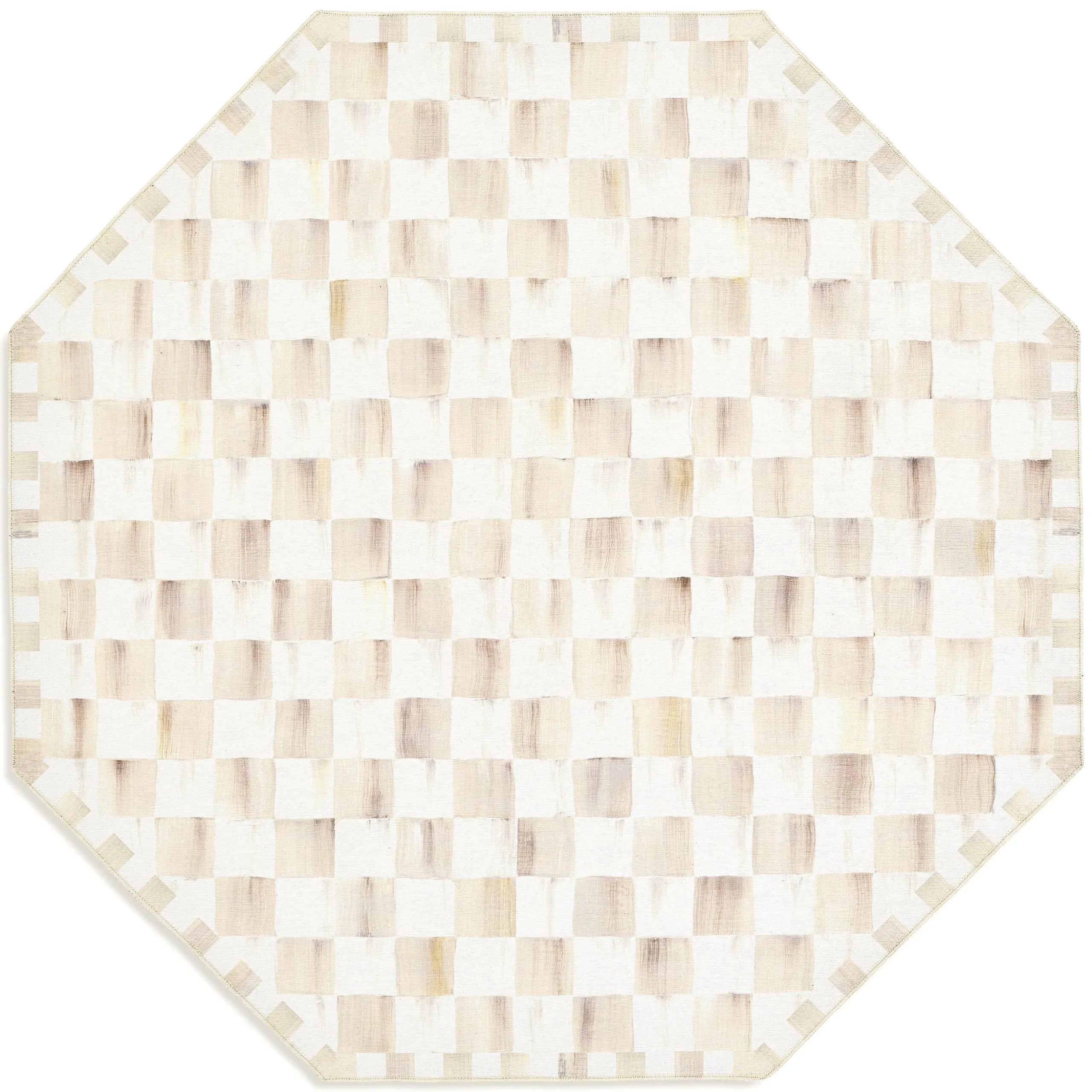 Mocha Checkered 6' Octagon Washable Rug