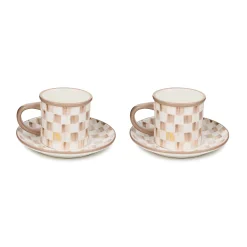 Mocha Check Espresso Cup & Saucer, Set of 2