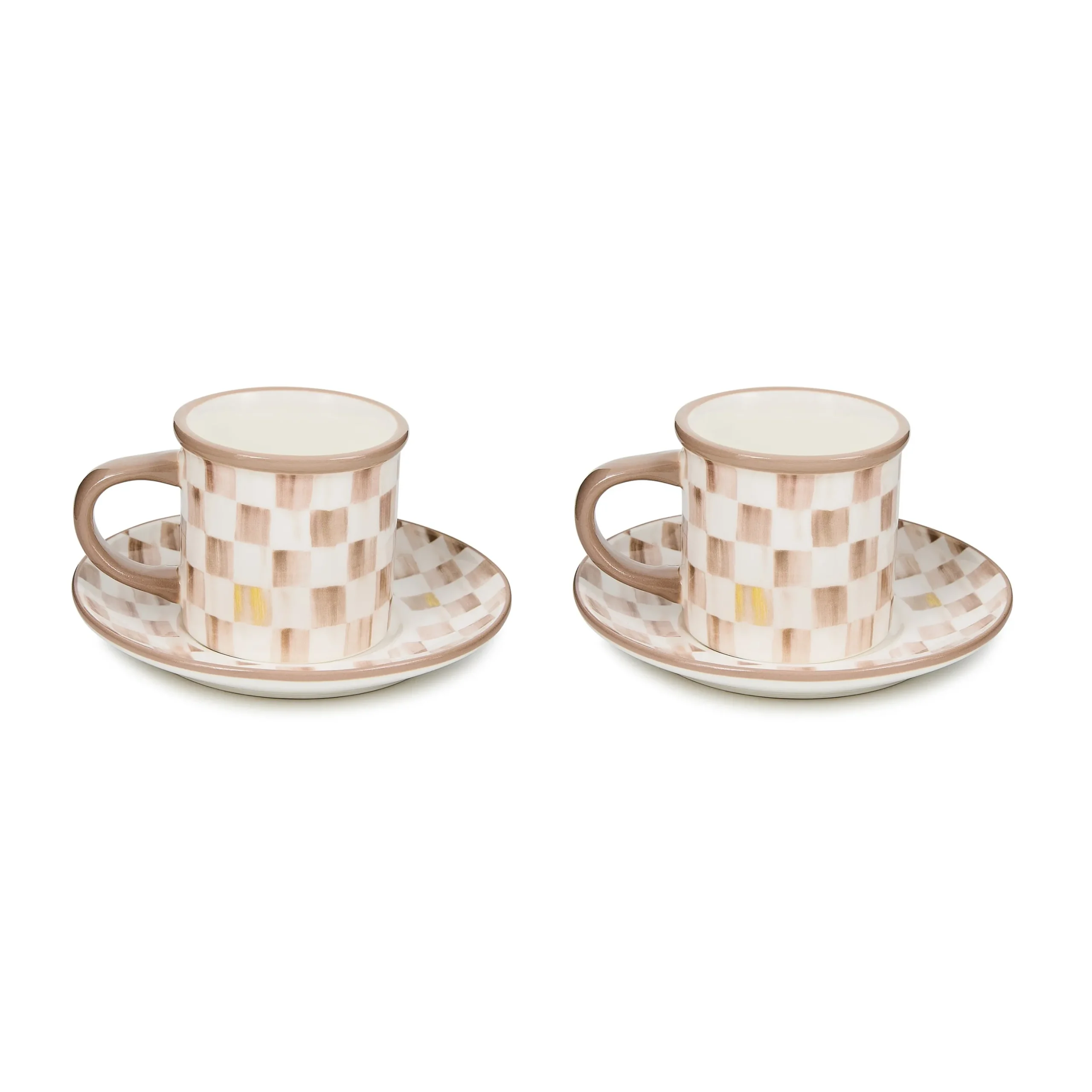 Mocha Check Espresso Cup & Saucer, Set of 2