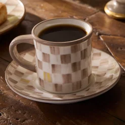 Mocha Check Espresso Cup & Saucer, Set of 2