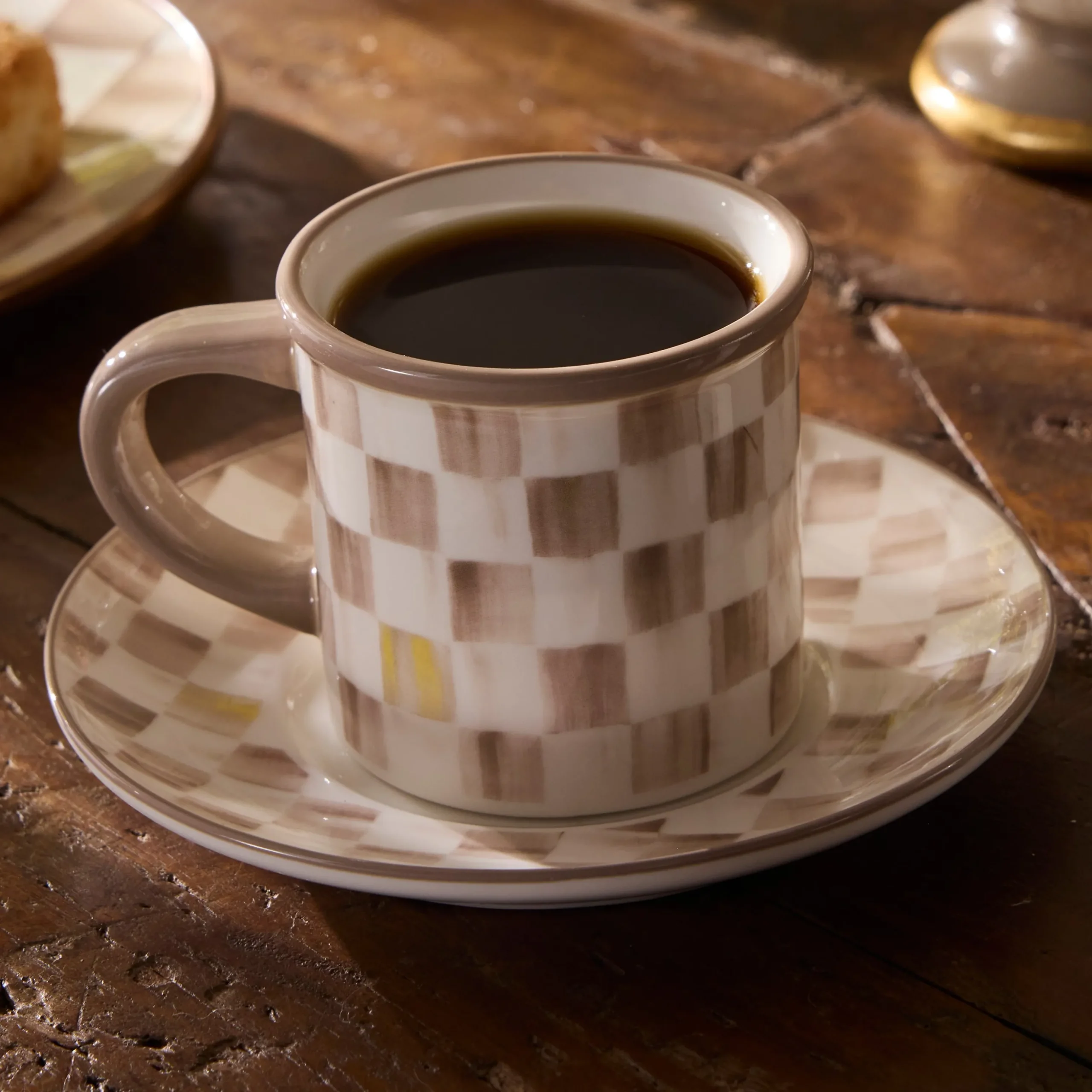 Mocha Check Espresso Cup & Saucer, Set of 2
