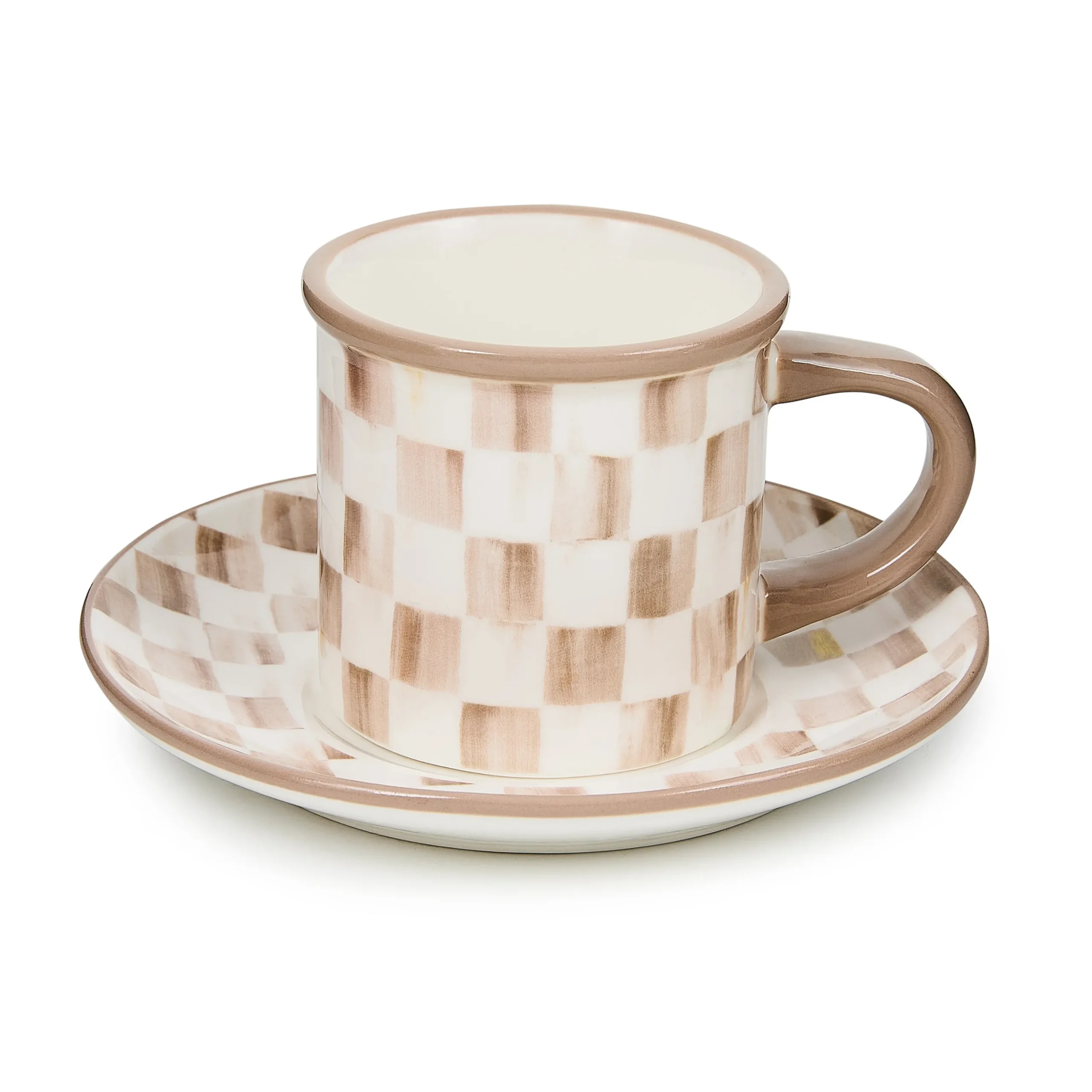 Mocha Check Espresso Cup & Saucer, Set of 2
