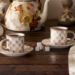 Mocha Check Espresso Cup & Saucer, Set of 2