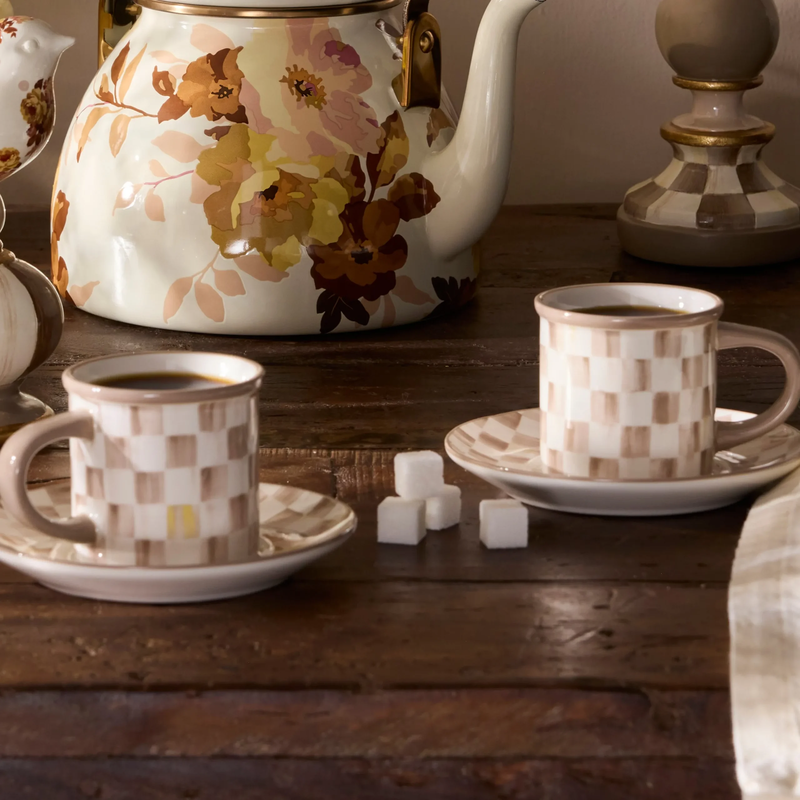Mocha Check Espresso Cup & Saucer, Set of 2