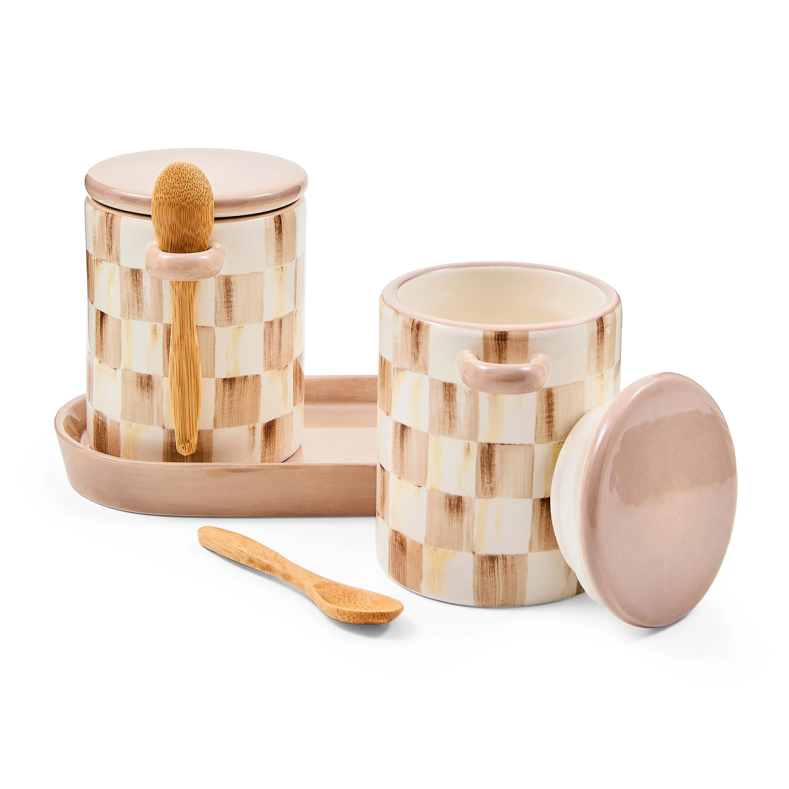 Mocha Check Farmhouse Canister, Set of 2