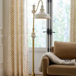 Mocha Check Farmhouse Floor Lamp