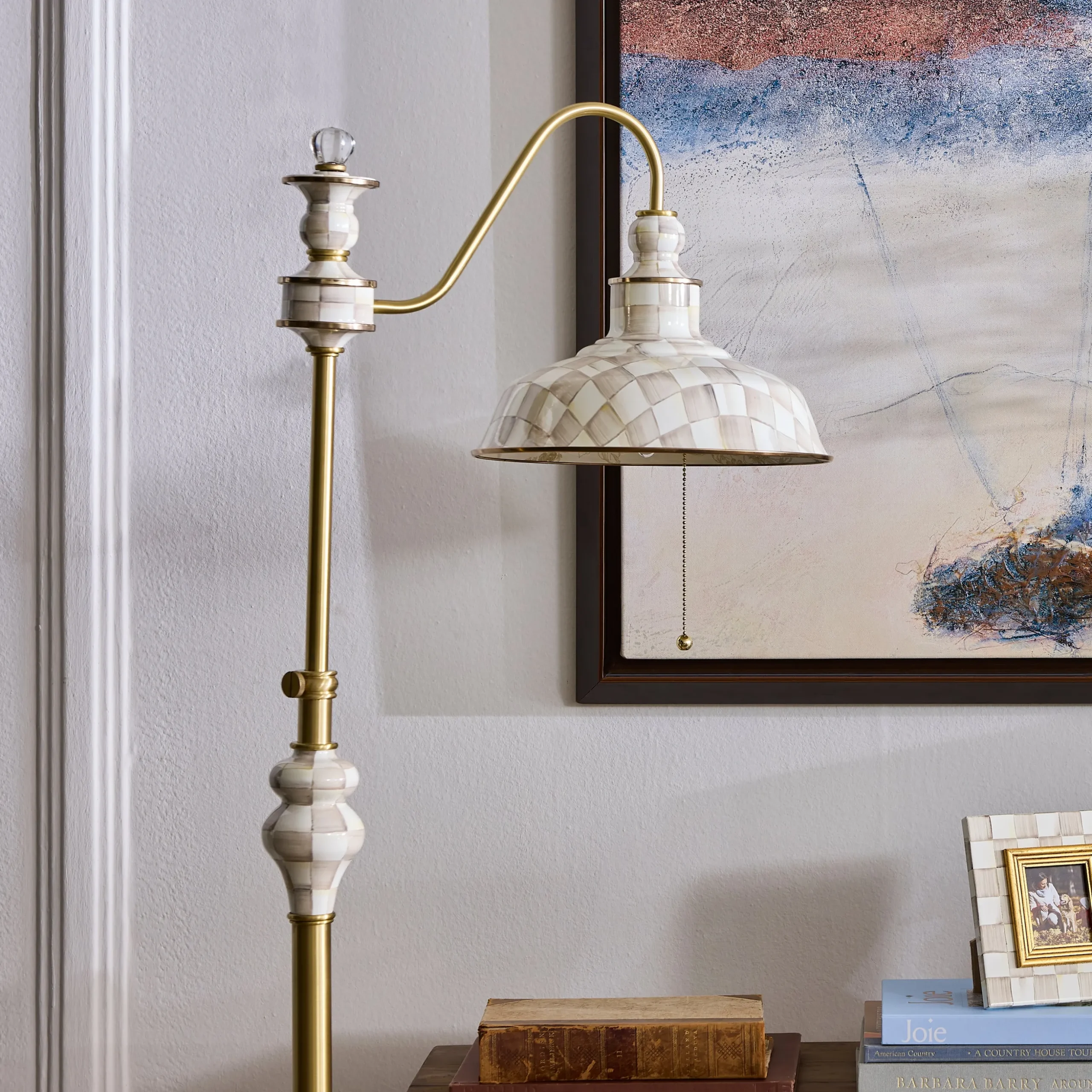 Mocha Check Farmhouse Floor Lamp
