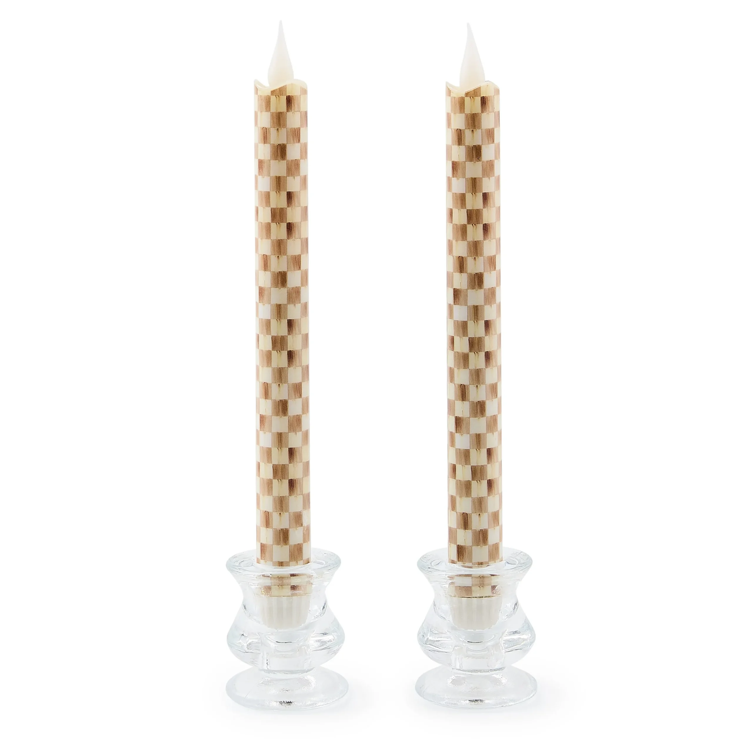 Mocha Check Flameless Dinner Candles, Set of 2