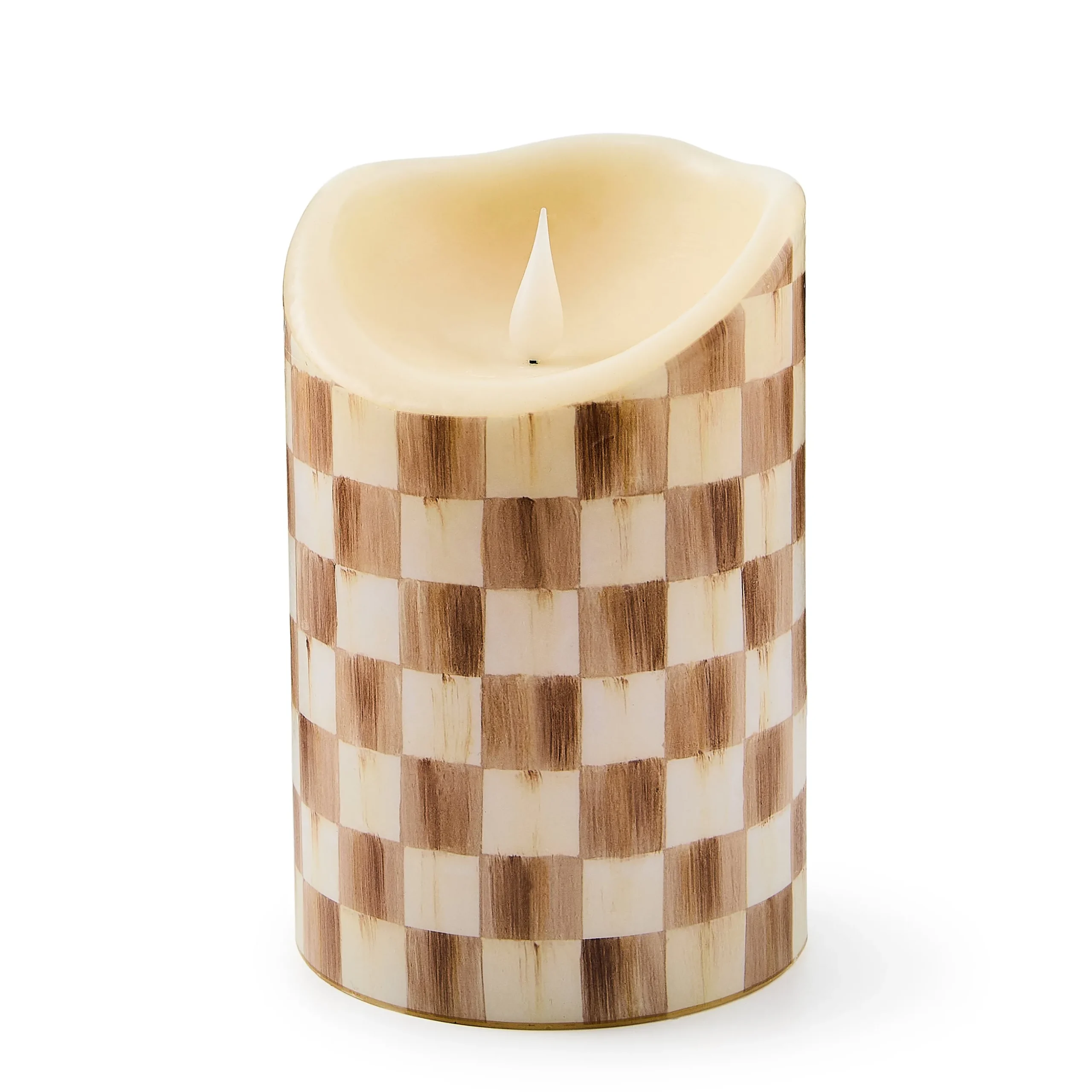 Mocha Check Flameless 6" Pillar Candle