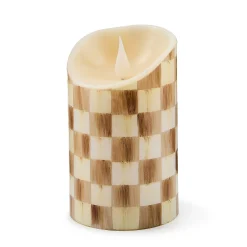 Mocha Check Flameless 5" Pillar Candle