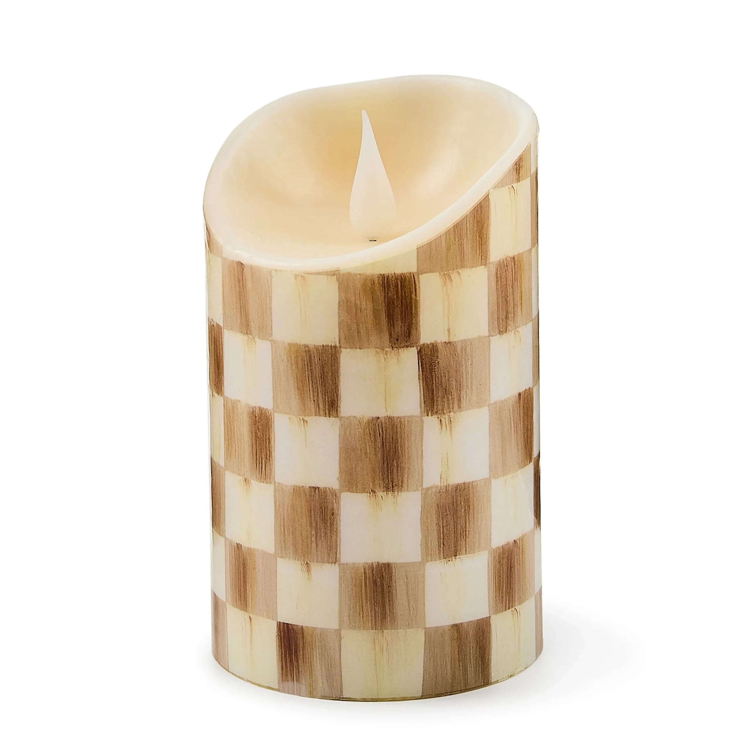 Mocha Check Flameless 5" Pillar Candle