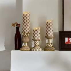 Mocha Check Flameless 5" Pillar Candle