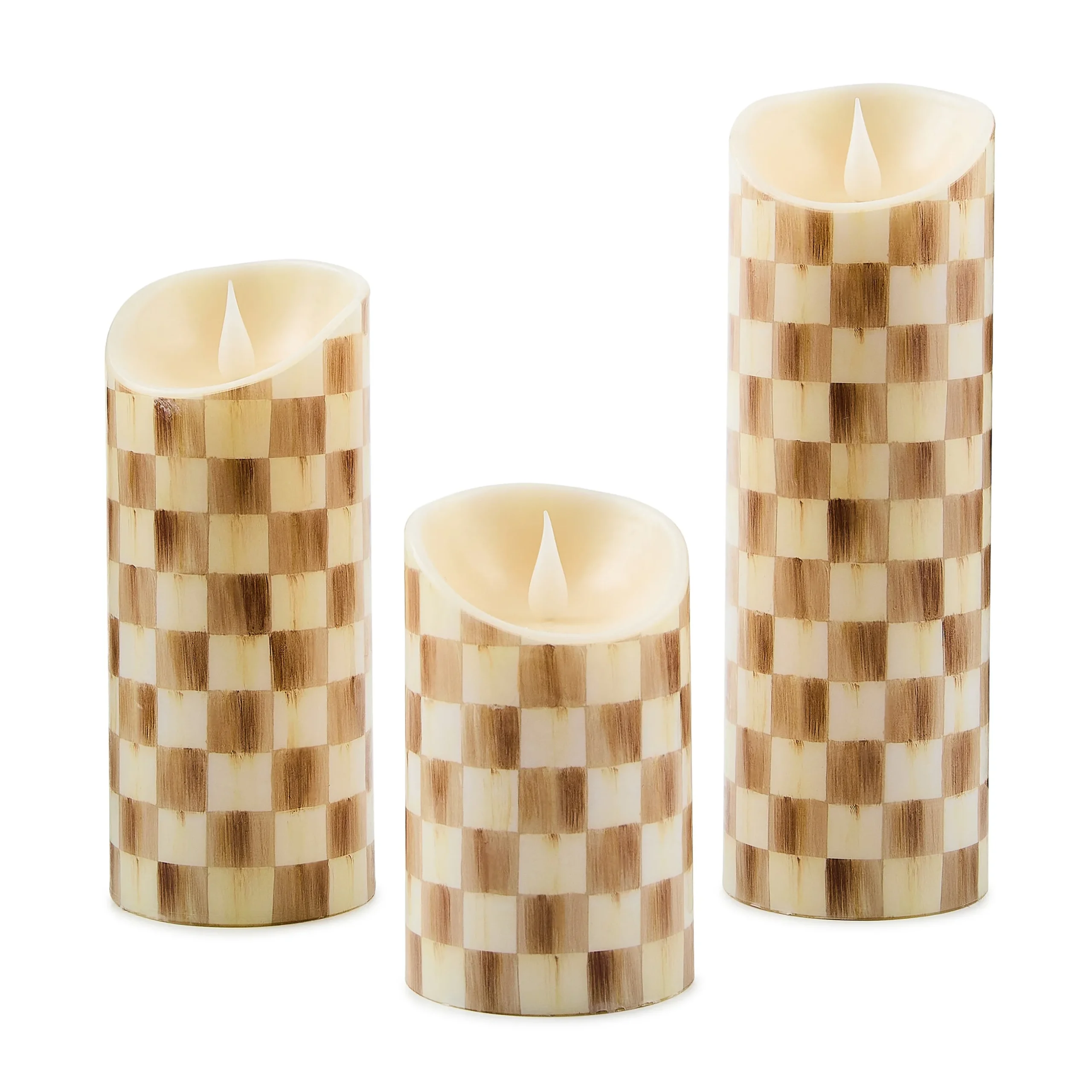 Mocha Check Flameless 5" Pillar Candle