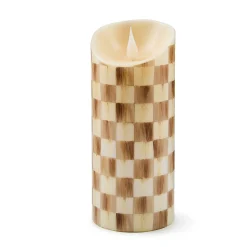 Mocha Check Flameless 7" Pillar Candle