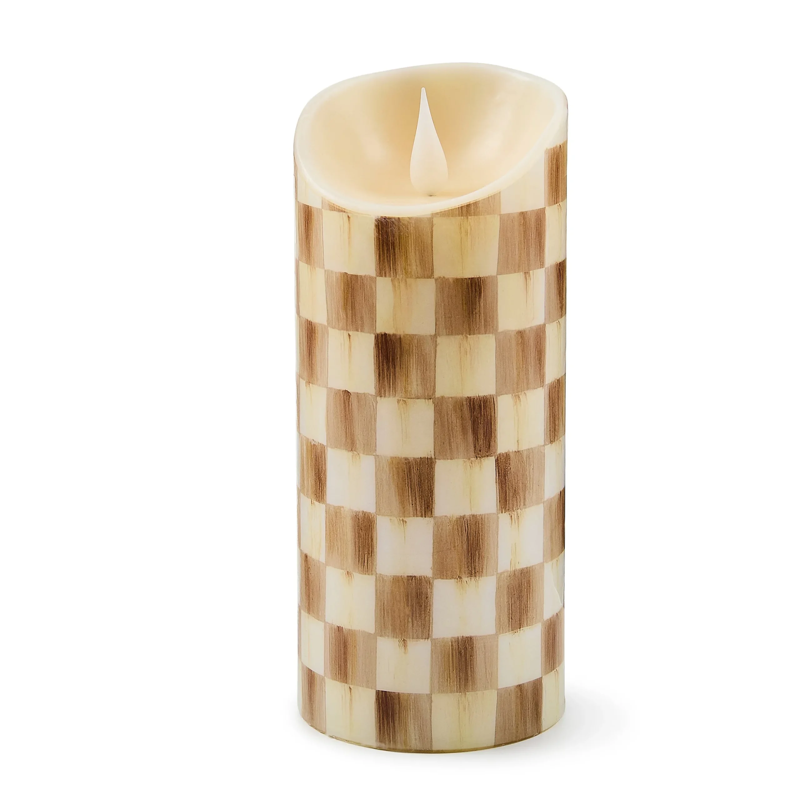 Mocha Check Flameless 7" Pillar Candle