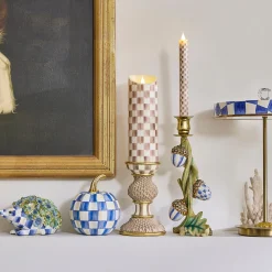 Mocha Check Flameless 7" Pillar Candle