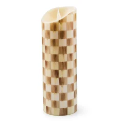 Mocha Check Flameless 9" Pillar Candle