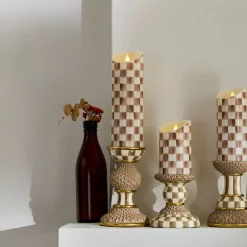 Mocha Check Flameless 9" Pillar Candle