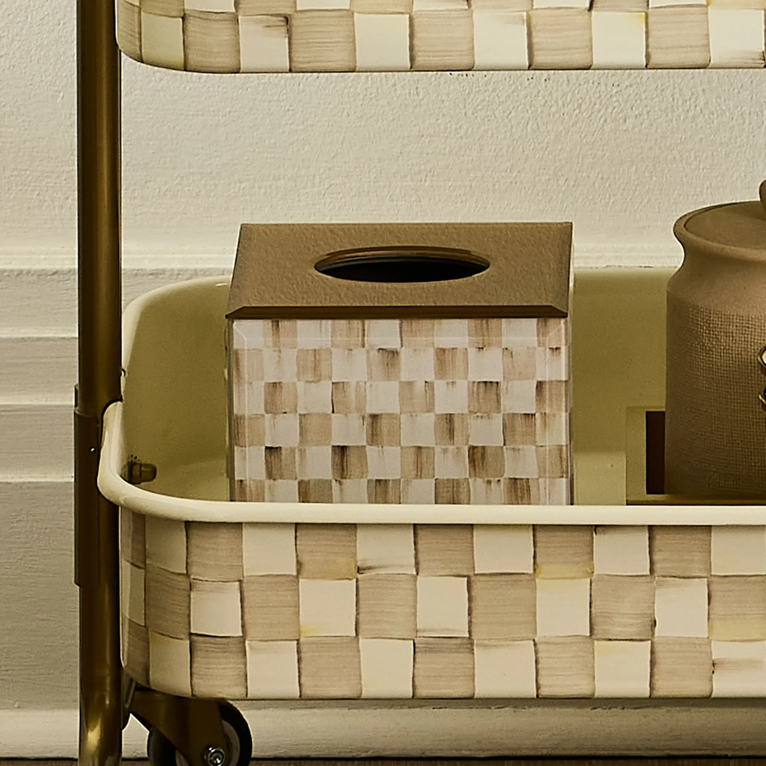 Mocha Check Glass Boutique Tissue Box Cover