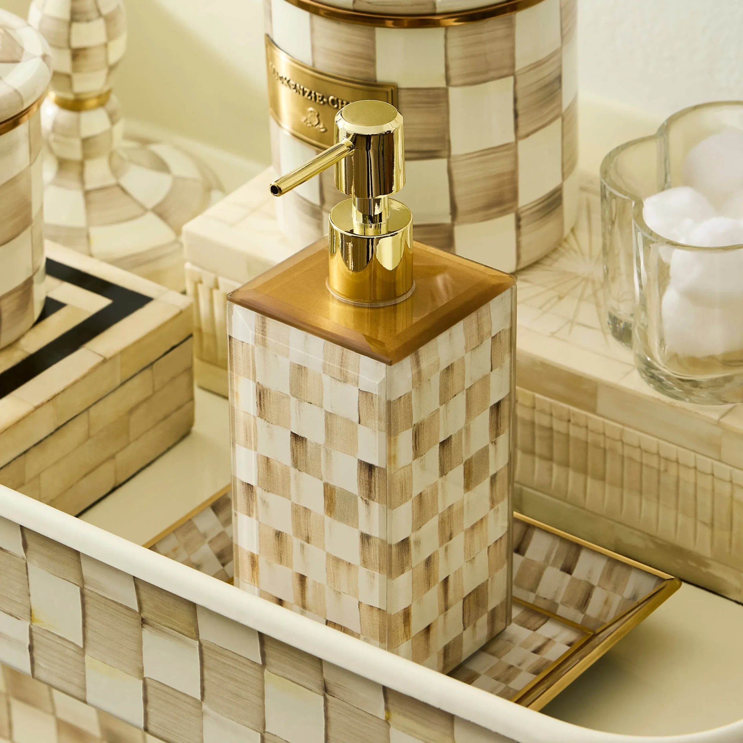 Mocha Check Glass Soap Pump