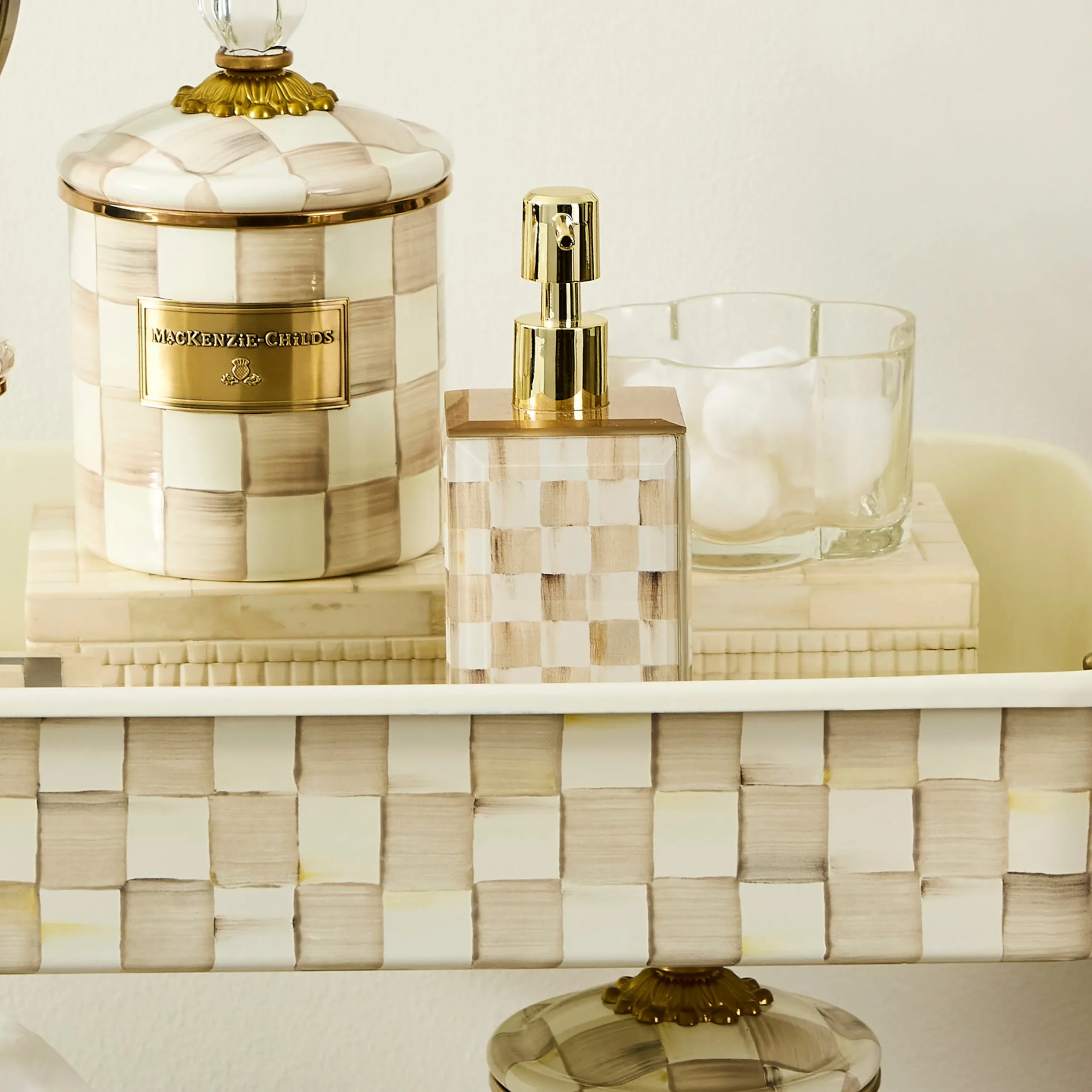 Mocha Check Glass Soap Pump