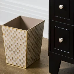 Mocha Check Glass Waste Bin
