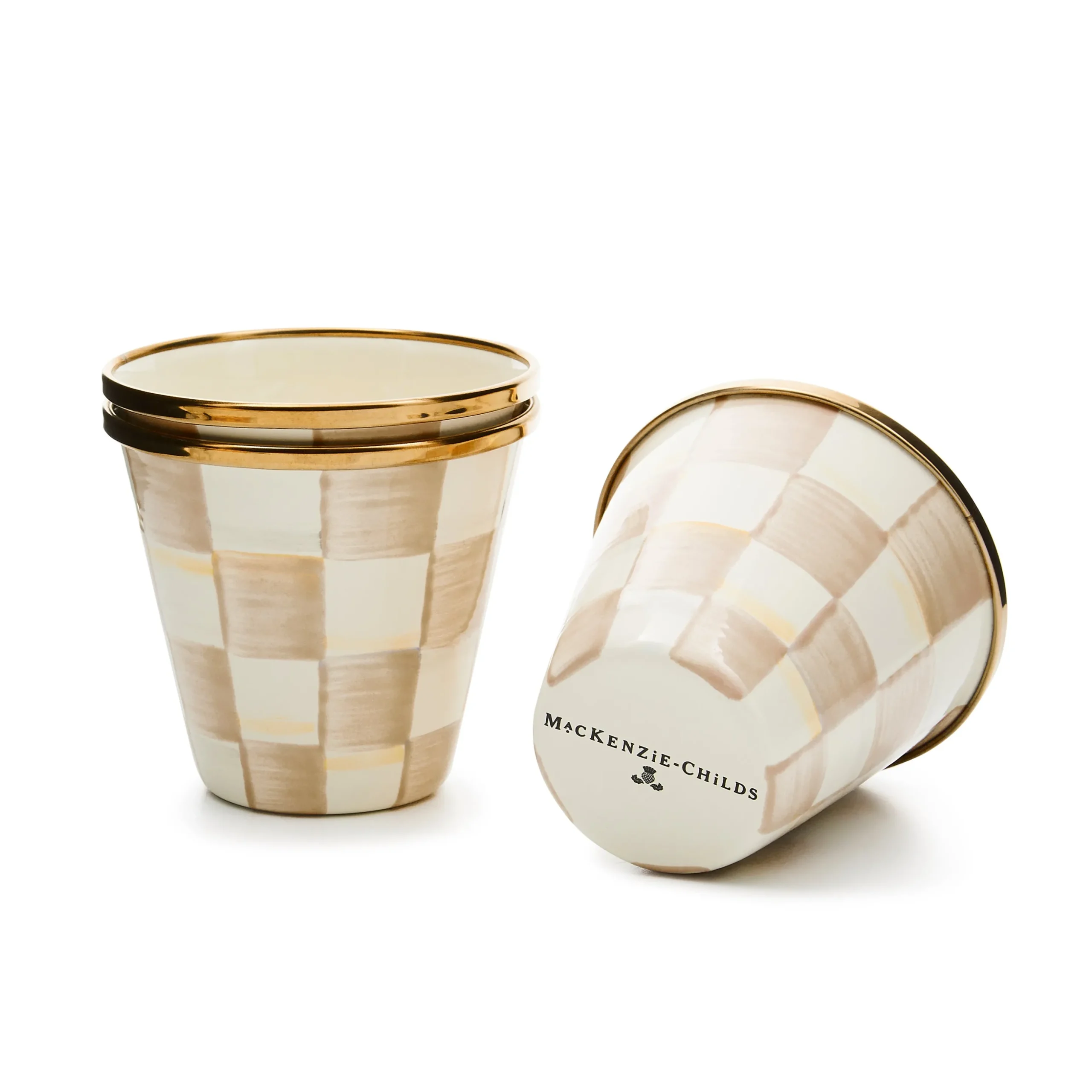 Mocha Check Herb Pots, Set of 3