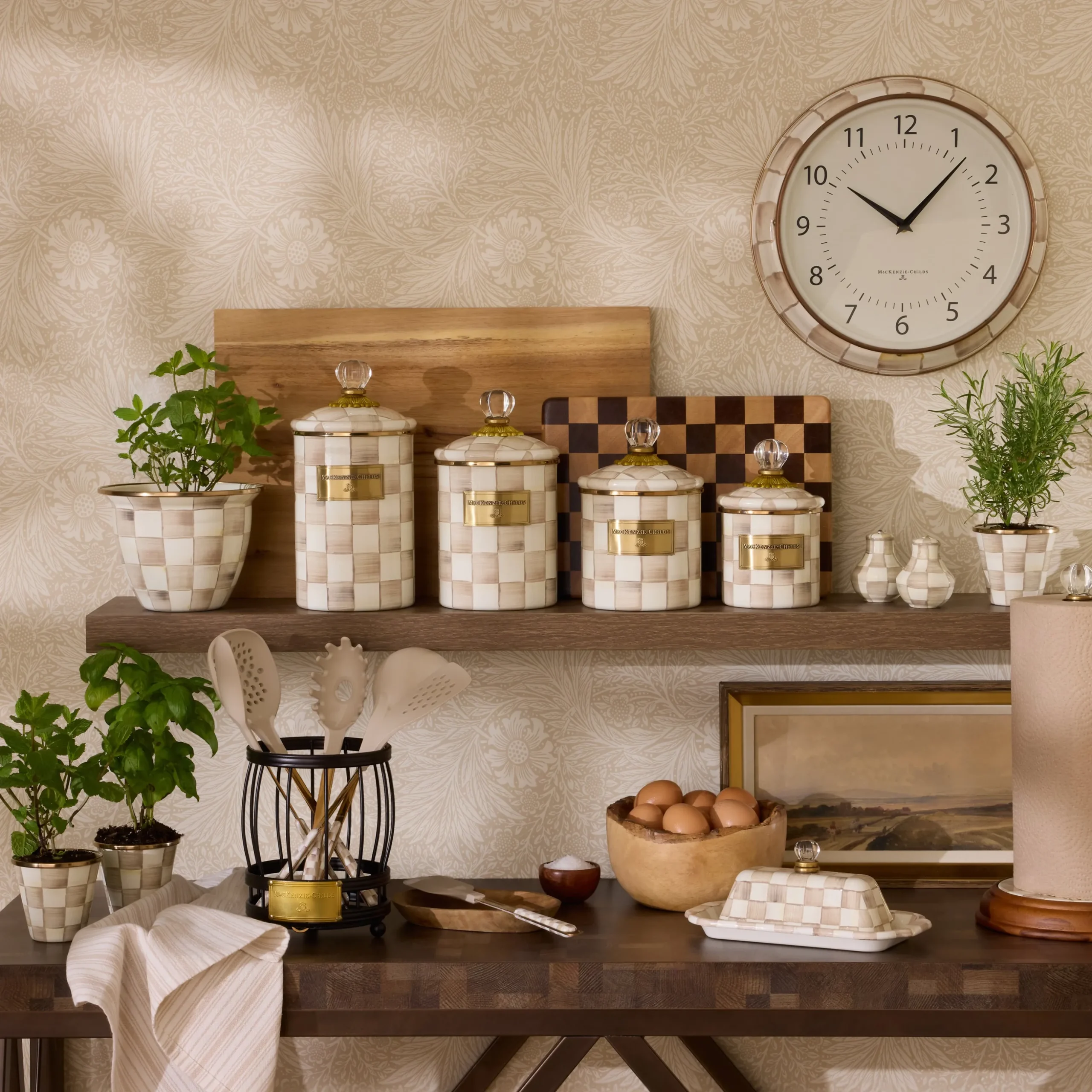 Mocha Check Herb Pots, Set of 3
