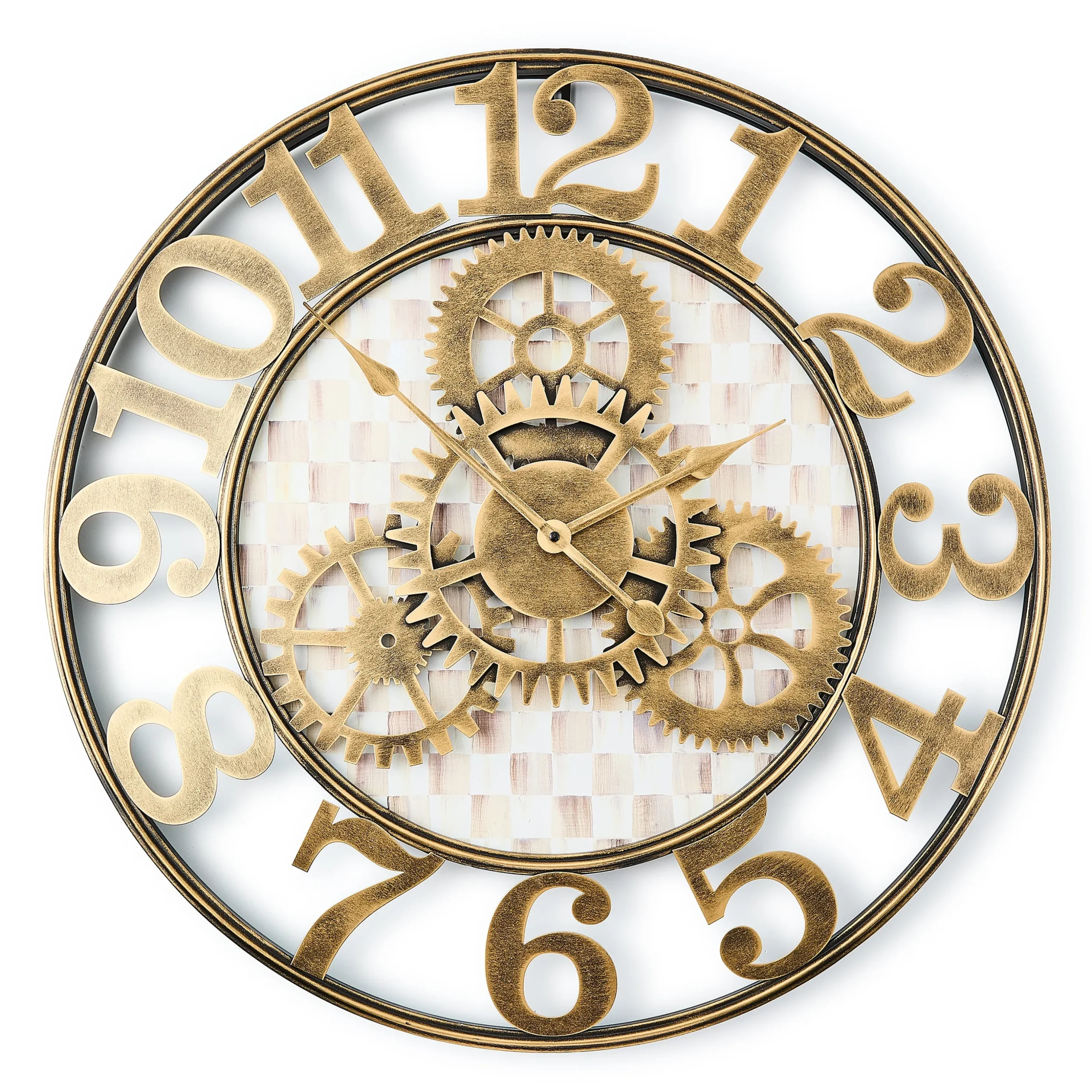 Mocha Check Large Farmhouse Wall Clock